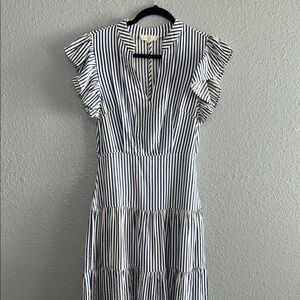 Entro Navy and White Striped Midi Dress